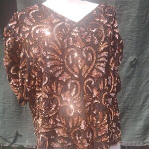 Sequin Embellished Black and Gold Women's Top
